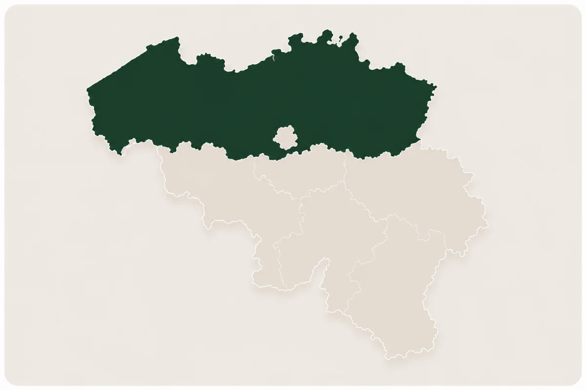 Carte de la Belgique, région Flandre mise en évidence