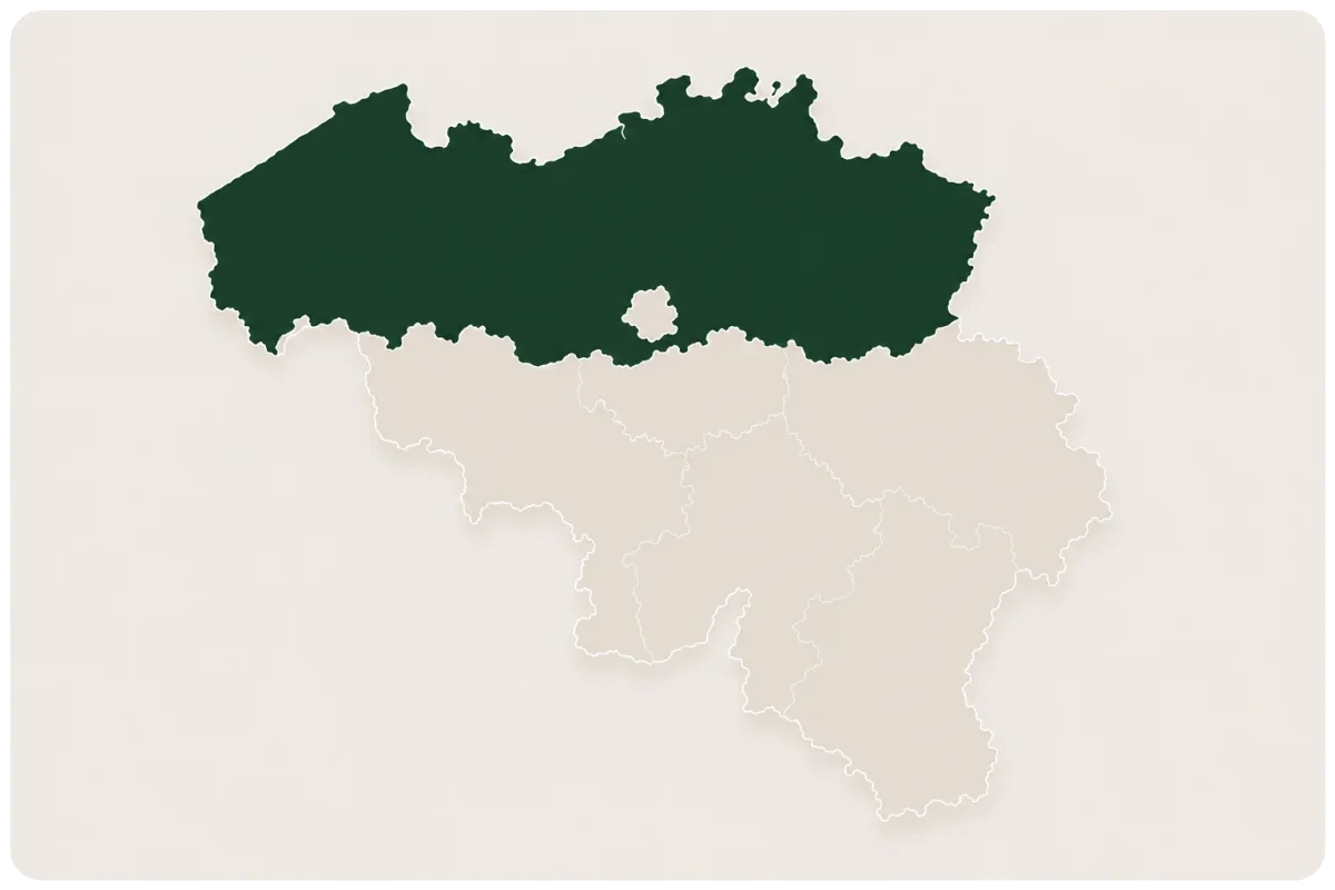 Carte de la Belgique, région Flandre mise en évidence
